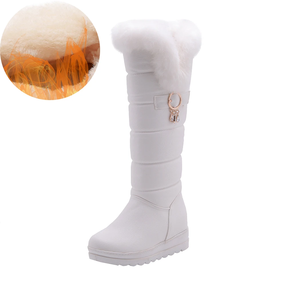 white fur Большие размеры 34-42; новые модные женские зимние сапоги до колена; теплые зимние сапоги на пуху черного и красного цвета; женские ботинки на толстом меху; новое поступление - Цвет: white fur