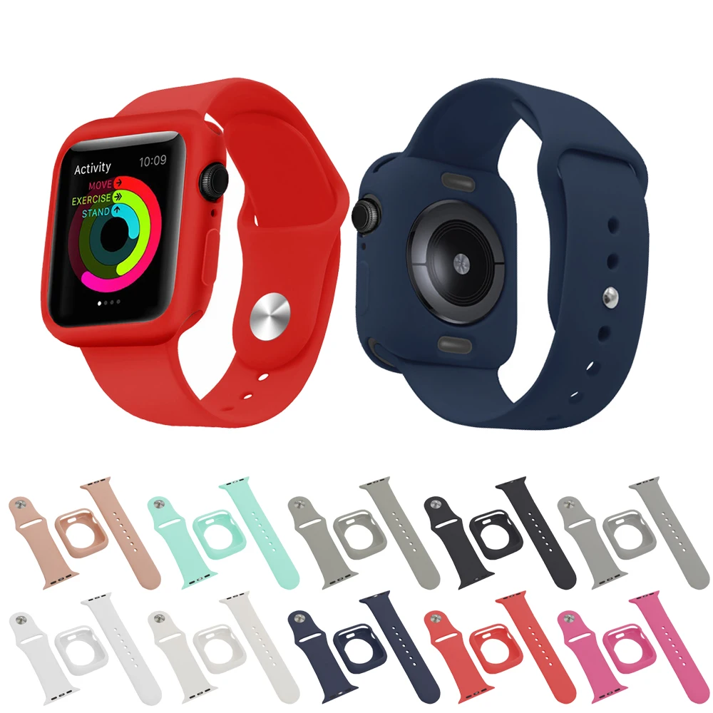 

TPU Case and Watchband 2 in 1 Set Watch Protective for Apple Watch Band 44/42/40/38mm Silicone Strap for iWatch Series 5 4 3 2 1