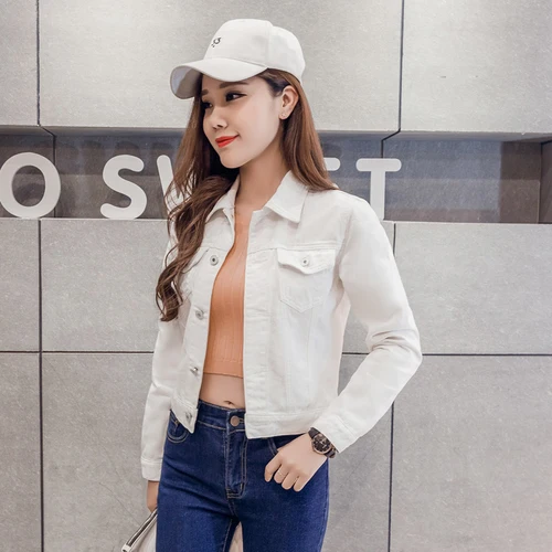 New Long Sleeve winter Slim White Black Jeans Top For Women Solid Denim Jacket Women Short Overcoat Ladies Jackets Tops 4866 50 - Цвет: Белый