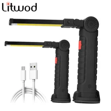 USB Rechargeable With Built-in Battery Set Multi Function Folding Work Light COB LED Camping Torch Flashlight