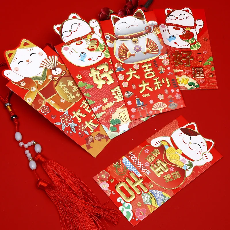 8 шт./партия) новогодние красные конверты с милой мышкой, мультяшная Монета на удачу, карманный мешок, весенние праздничные подарочные конверты
