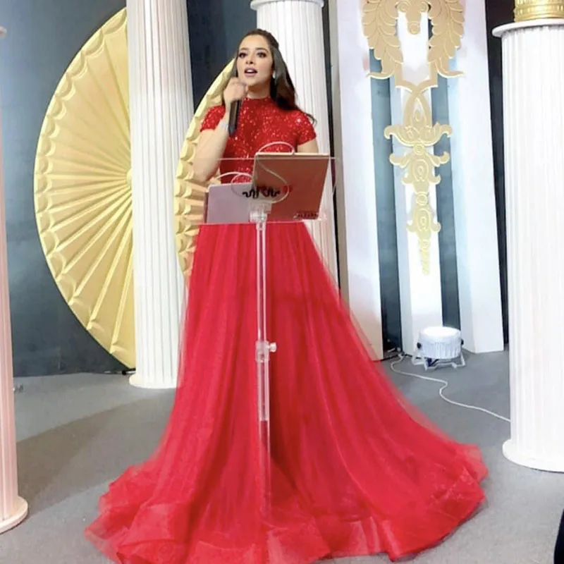 

Burgundy Sequins Evening Dresses 2020 Lace Tulle Dubai Formal Gowns Long Party Prom Dress Muslim vestido de fiesta 2020