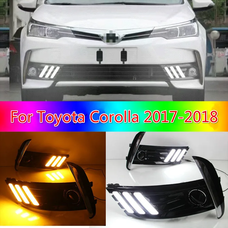 

12v LED Daytime Running Light For Toyota Corolla 2017 2018 Waterproof ABS Fog Lamp Cover with Yellow Turn Signal Lights