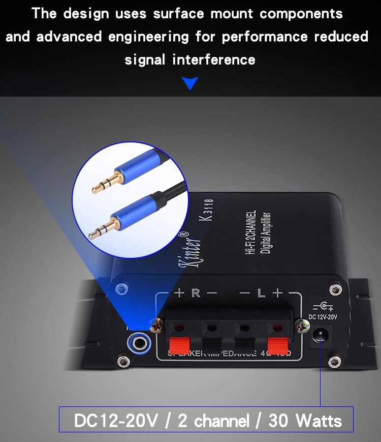 K3118 2x30 Вт Выход супер бас Hi-Fi Класс D стерео усилитель мощности Домашний кинотеатр усилитель