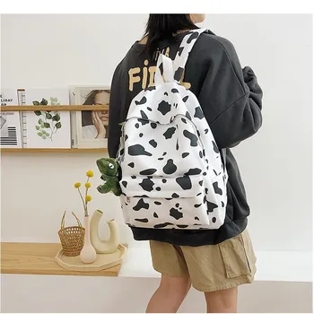 

Cute Milk Cow Printing Women's Backpack Canvas Travel Mochila Women School Bag for Teenager Girls Fashion Rucksack Wholesale