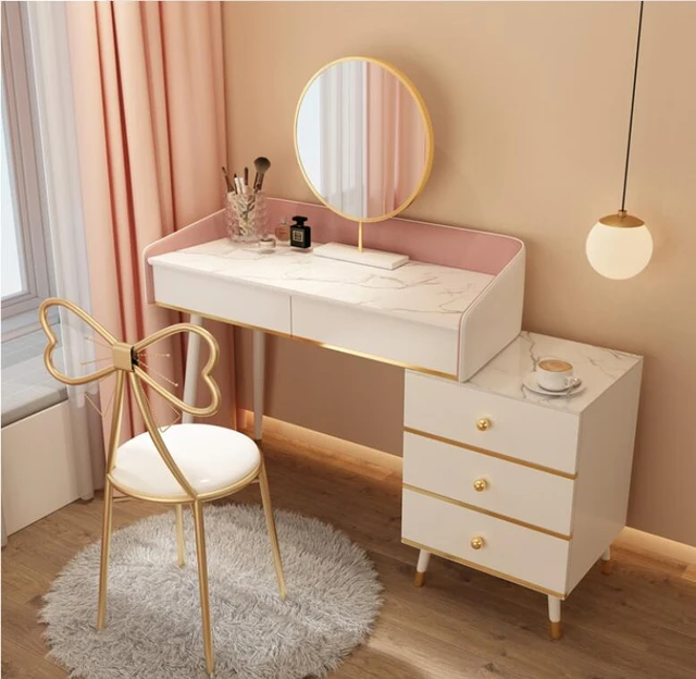 Table en frêne intégrée pour petite fille unique, coiffeuse, baie