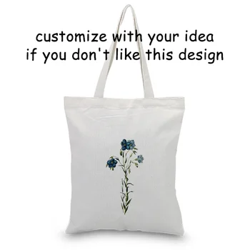 

Tote Bag FLOWER Handbag Custom Print Logo Daily Use DIY Canvas Shopping Bag Eco Reusable Recycle Text Custom Print Logo