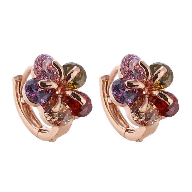 Kolczyki Rose Gold Color Hoop Earrings Flower Colorful Crystal Zirconia Stone Earrings For Women Jewelry Brincos