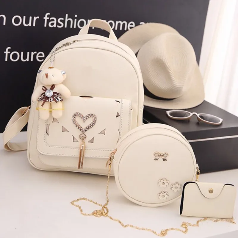 New Leather Three Piece Backpack Sets For Women Fashion Leather Backpack + Wallet + Card Holder 3 Sets