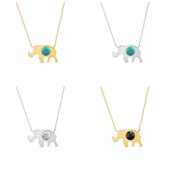 

10pcs Bohemian Ethnic Luck Elephant Pendant Necklace Stainless Steel Animal Colorful Stone Choker Chain Necklace Creative Gift
