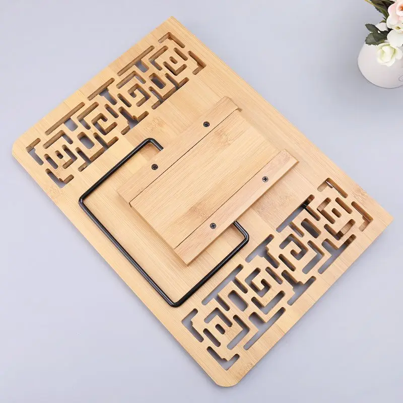 

Bamboo Hollow Adjustable Reading Book Holder Tray Page Paper Clips Foldable Tablet Cookbook Portable Sturdy Bookstand LX9A
