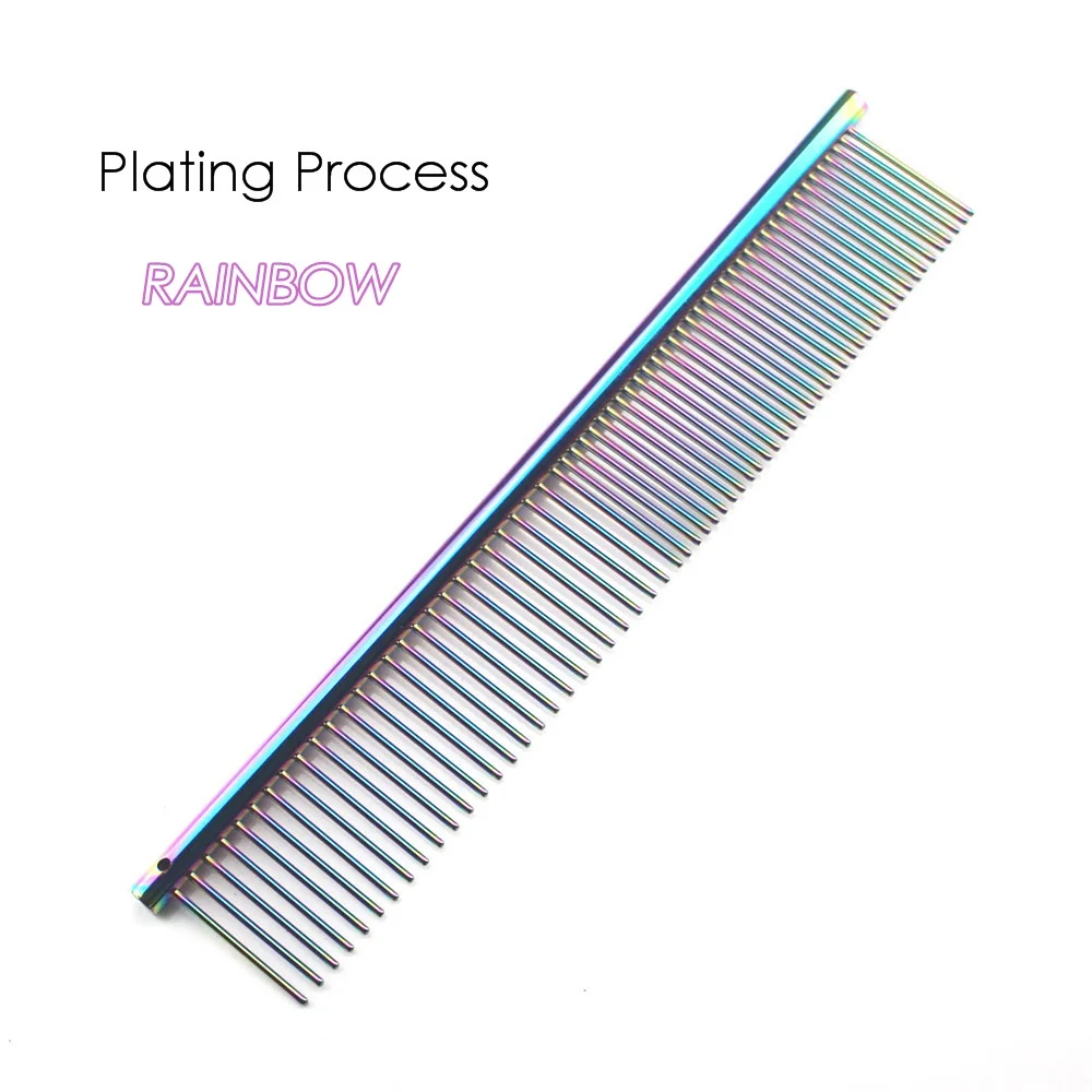 Plating Rainbow 1pcs Colorful High Quality Pet Comb Steel Shedding Dog Grooming Comb Hair Remover Cat Dogs Cleaning Brush Cats Pets Acessorios - Цвет: Plating Rainbow