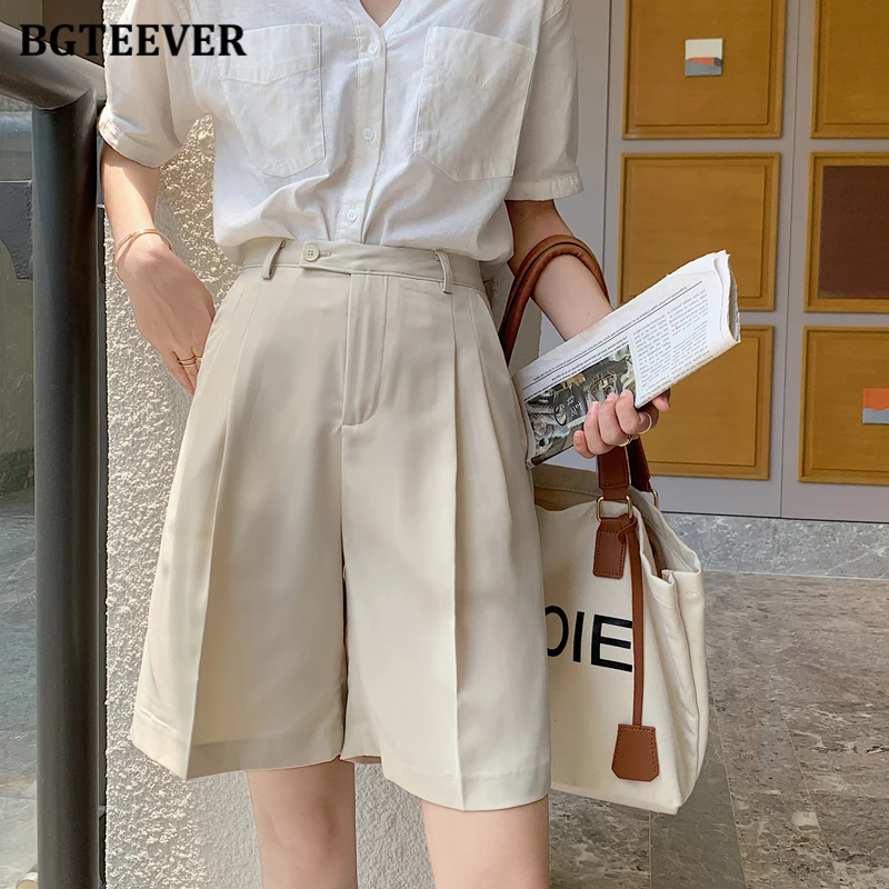 Bgteever Casual Half Pants Women High Waist Button Loose Shorts For Women  2020 Summer Ladies Solid Wide Leg Shorts  Shorts  AliExpress