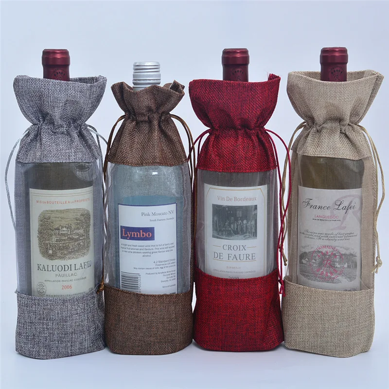 10pcs/lot Latest 14x30cm Burlap Jute Sackcloth Linen Drawstring Bags Wine Bottle Gift Storage Bag 10pcs lot burlap bags sbulimation blank shopping bags for dye ink transfer printing diy