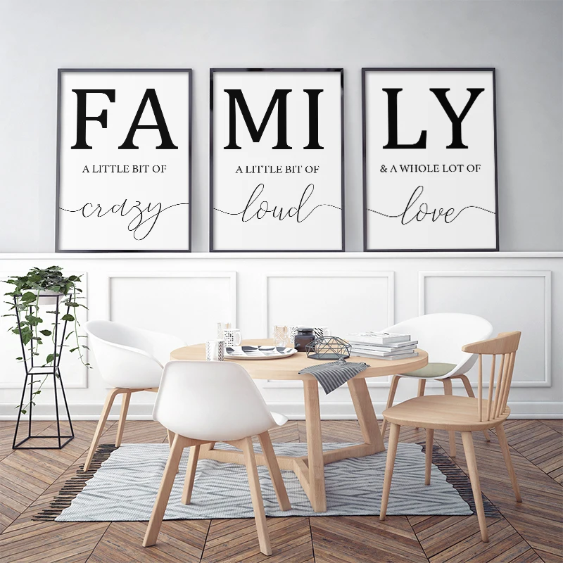 Nordic Minimalist Posters and Prints Family sign Wall Art Picture Letter Family Quote Love for Living Room Bedroom Home Decor