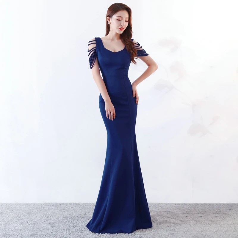 Атласное длинное платье подружки невесты YIDINGZS, новинка, вечерние платья YD1217 - Цвет: Navy Blue