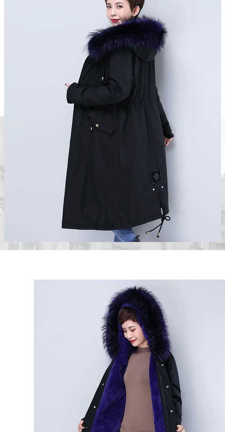 Parka Coat Long Winter Jacket Women Warm Big Fur Plus Size Female Lady Overcoat Outwear Clothes Black Windproof Tops Hat