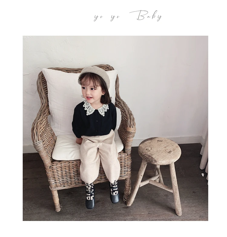 Girl Shirt Long Sleeve New Kids Spring and Autumn Pure Cotton Shirt Baby Lace Turn-collar Top Toddler Kids Blouses Clothing