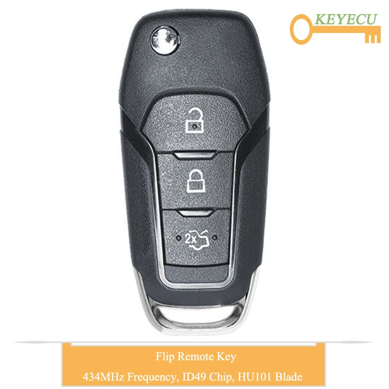 KEYECU флип-пульт дистанционного управления автомобильный ключ для Ford Escort/ Mondeo-, Fob 3 кнопки-434 МГц-ID49 чип-HU101 лезвие