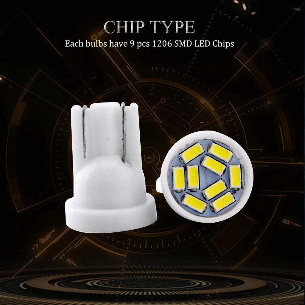 YM E-Bright 500 шт T10 1206 9 SMD 194 168 W5W 12V DC автомобильные Внутренние светодиодные лампы автомобильные лампы белый синий красный зеленый автомобильное освещение