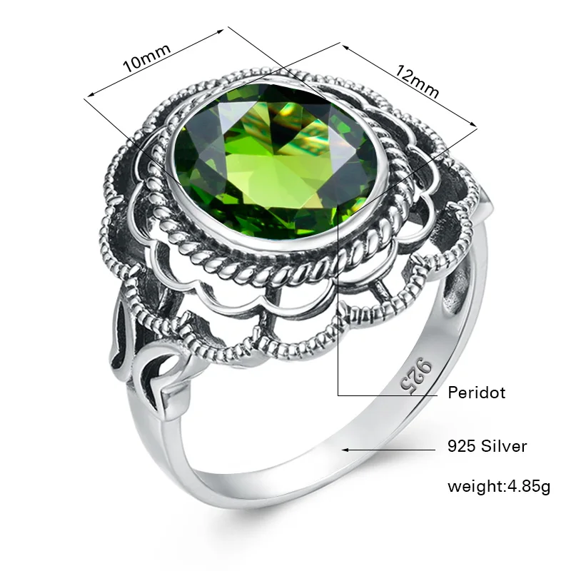 Женское кольцо из серебра 925 пробы с натуральным Перидотом|Кольца| |