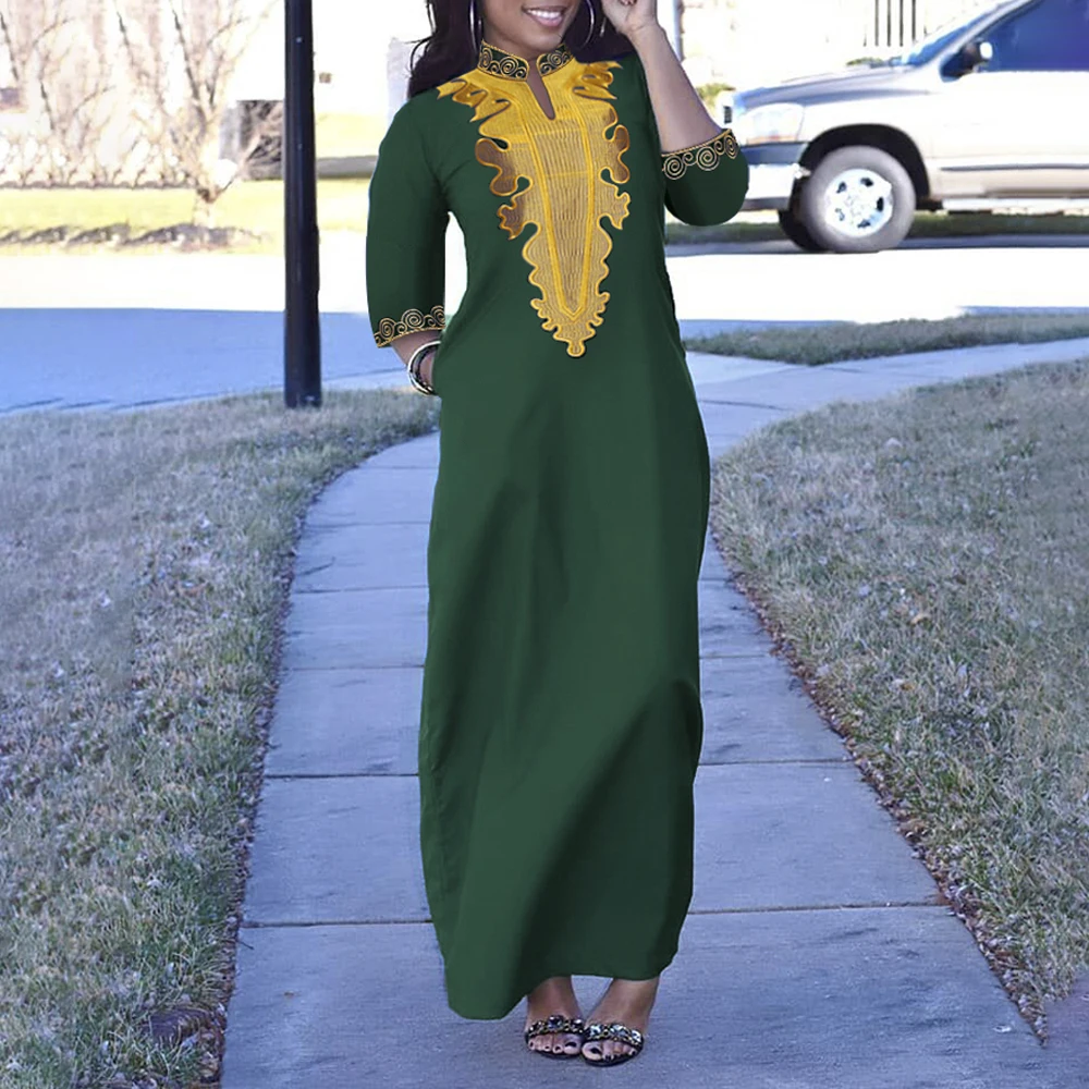 Robes traditionnelles Ankara, Dashiki brodée pour femmes 2