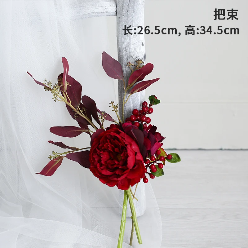 Bouquet Miz, искусственный цветок, Золотая керамическая ваза, красная, новогодняя, свадебная, для украшения дома, набор, рождественский подарок - Цвет: Bouquet