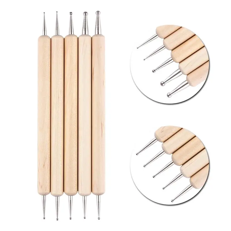 Dual Heads Wooden Dotting Pen Marbleizing Tool Nail Art Dot Dotting Tools For Nail Art Design Rhinestone Picker Brush Kits