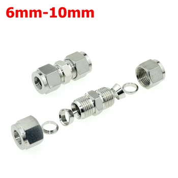 

2Pcs 6mm-10mm Double Ferrule Tube Straight Compression Fitting Coupler SS Pipe Connector Stainless Steel 304
