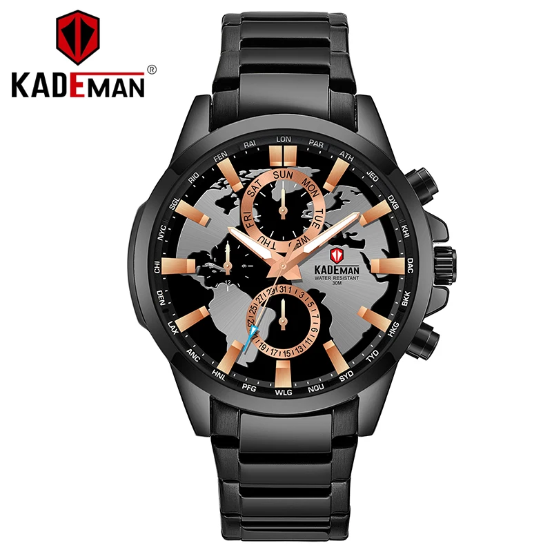KADEMAN лучший бренд класса люкс Relogio Masculino повседневные трехигольчатые часы мужские стальной ремешок Календарь Водонепроницаемые кварцевые часы мужские
