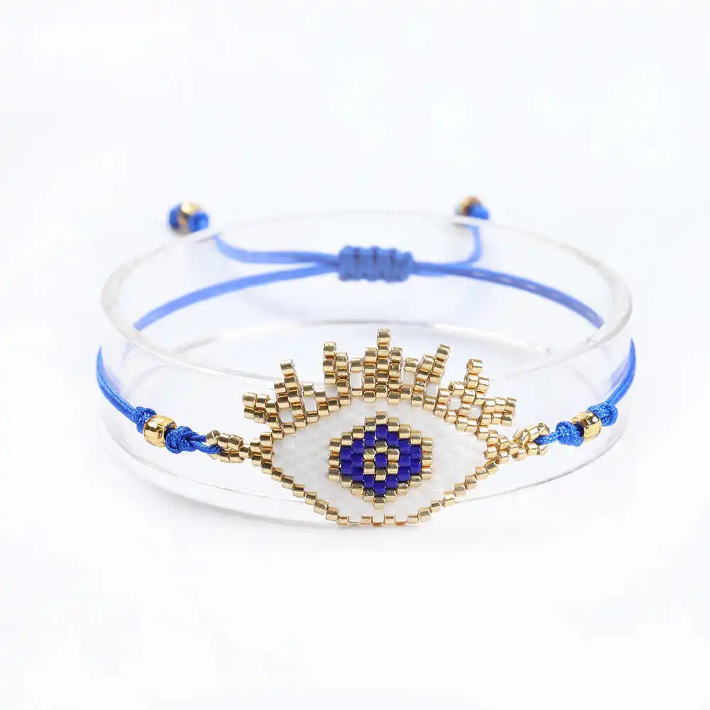 Miyuki сглаза ювелирные изделия, браслеты для женщин Корона браслет Хамса богемный персонализированный браслет femme тонкая синяя линия braclets