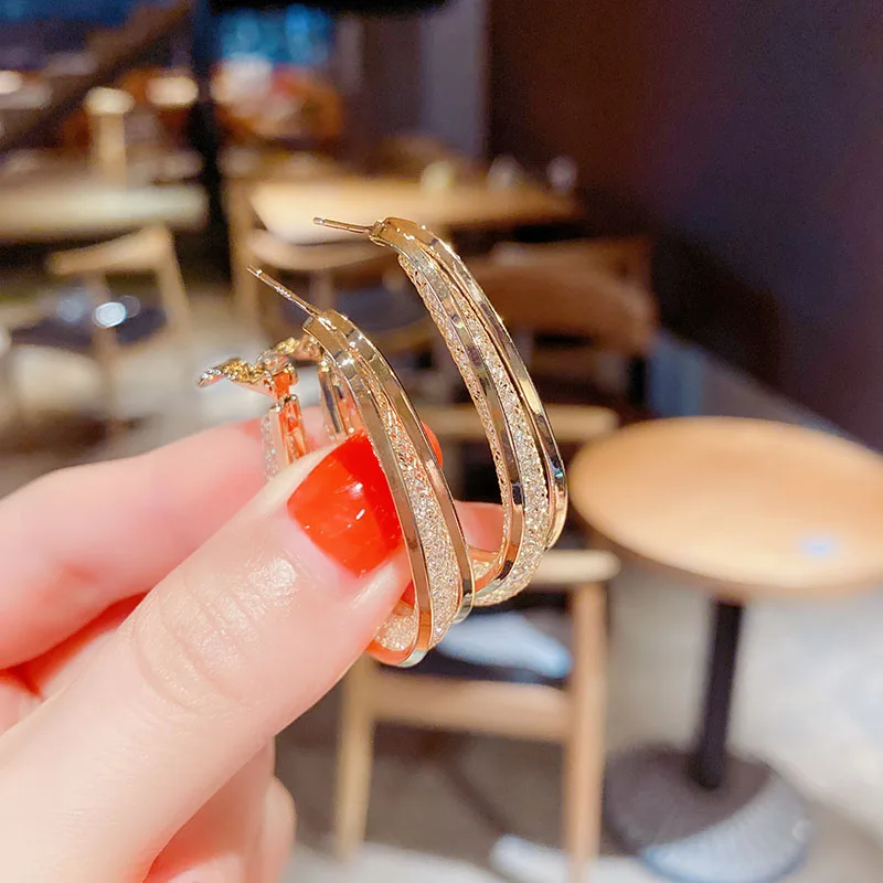 Luxuly High Quality Frosted Hollow Cold Color Metal Hoop Earrings For Women Classic Simple Wedding Earrings Jewelry Party Gift