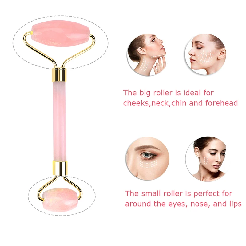 Rose Quartz Roller Slimming Face Massager Lifting Tool Natural Jade Facial Roller Skin Beauty Care Set for Birthday Gift No Box