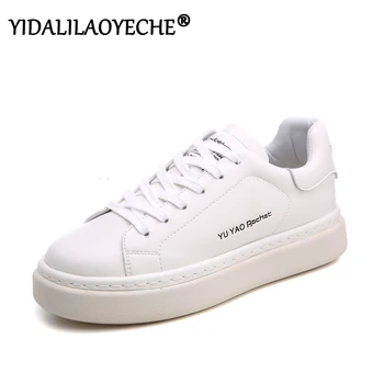 

Soild white sneakers Round toe ladies trainers and sneakers shoes Autumn women sneaker Lace up white sneakers women flat