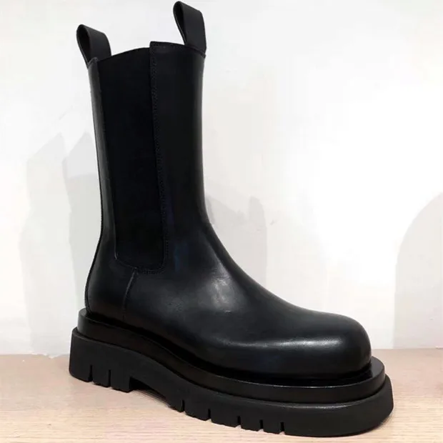 leather insole Vienantin/модель года; сезон осень-зима; кожаные ботинки «Челси»; повседневные Ботинки martin на толстой подошве в британском стиле; женские ботинки с длинными рукавами - Цвет: leather insole