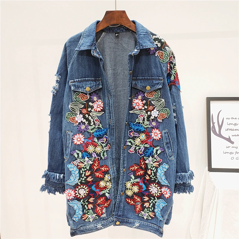 Harajuku-Heavy-work-Flower-embroidery-Hole-Denim-jacket-Women ...