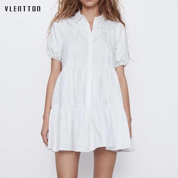 

Dresses Party Shirt Vestidos Short Sleeve Solid Loose Casual Beach Spring Summer White For Women Ladies Cotton Above Knee, Mini