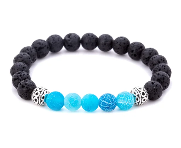 

blue 8mm Punk multicolor Agate beads Chakra Reiki Buddha Yoga Bracelet elastic adjustable Volcanic Stone Bangles egh345