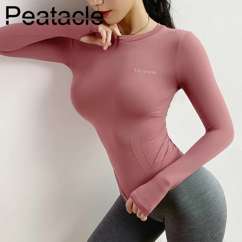 

Peatacle Women Seamless Yoga Shirts Tank Fitness Top Crop Gym Sports Athletic Active Long Sleeve Dry Fit Dance Tshirt Woman