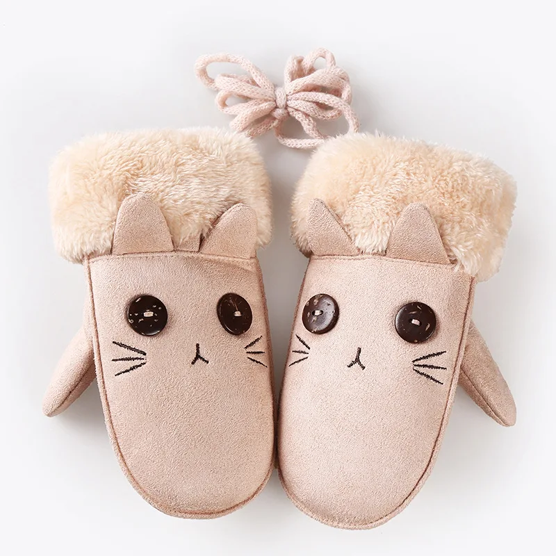 Cute Winter Cartoon Kids Gloves  Cotton Mittens Children Warm  Cotton Glove Rabbit cat smile  Thick Cashmere Suede  For Kids
