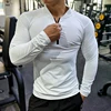 Quick Dry Running Shirt Men Bodybuilding Sport T-shirt Long Sleeve Compression Gym Fitness Tight zipper collar Autumn winter 2