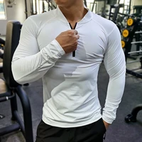 Quick Dry Running Shirt Men Bodybuilding Sport T-shirt Long Sleeve Compression Gym Fitness Tight zipper collar Autumn winter 2