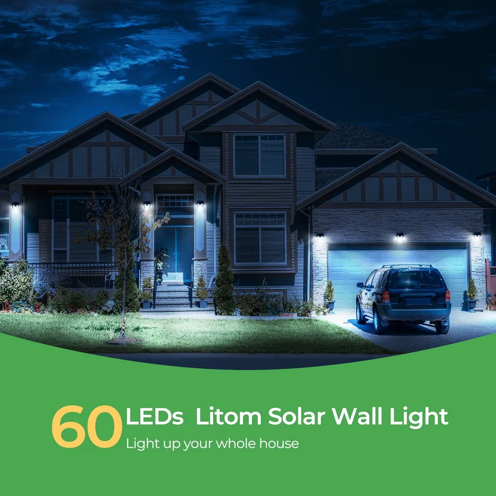 4 Pack LITOM 60 LED Solar Lights Outdoor Garden 270° Wide Angle IPX7 Waterproof Solar Powered Motion Sensor Wireless Wall Lights (8)