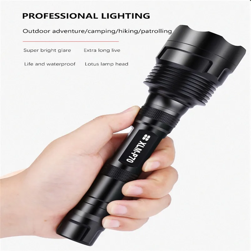 Powerful LED Torch Flashlight XHP70 Torch Rechargeable Waterproof Lamp Ultra Bright Aluminum alloy Lanterna 40OCT1807