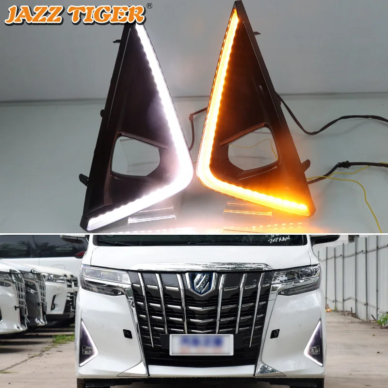 JAZZ TIGER желтая функция сигнала поворота 12 в затемнение автомобиля DRL лампа Светодиодный дневной ходовой свет дневного света для Toyota Alphard