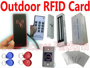 

OutDoor IP65 Office Use RFID EM Card access controller device+DC12V/3A Power supply+Electronic Door Magnetic lock+IR Exit Button