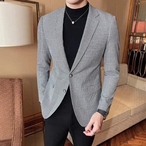 Mens British Plaid Blazer Suit Mens Coats And Jackets Casual Woolen Wedding  Dress Coat With Single Button Business Male Button Veste Costume Homme  LJ201103 From Luo04, $58.51