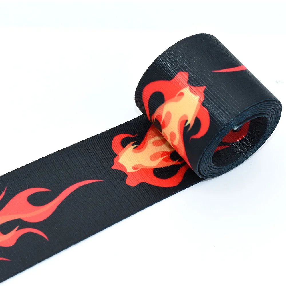 Black bing Belt Polyester Knapsack Strapping Bag 2” Flame Pattern