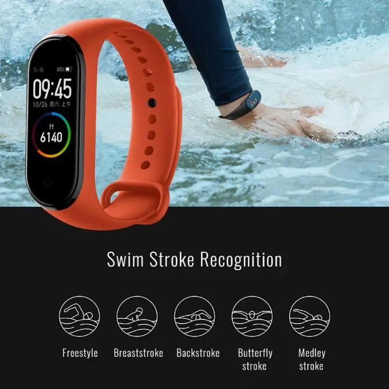 Китайский версия Xiaomi Mi Band 4 AMOLED 5ATM водонепроницаемый 0,95 дюймов TPU будильник таймер отсчет умный Браслет