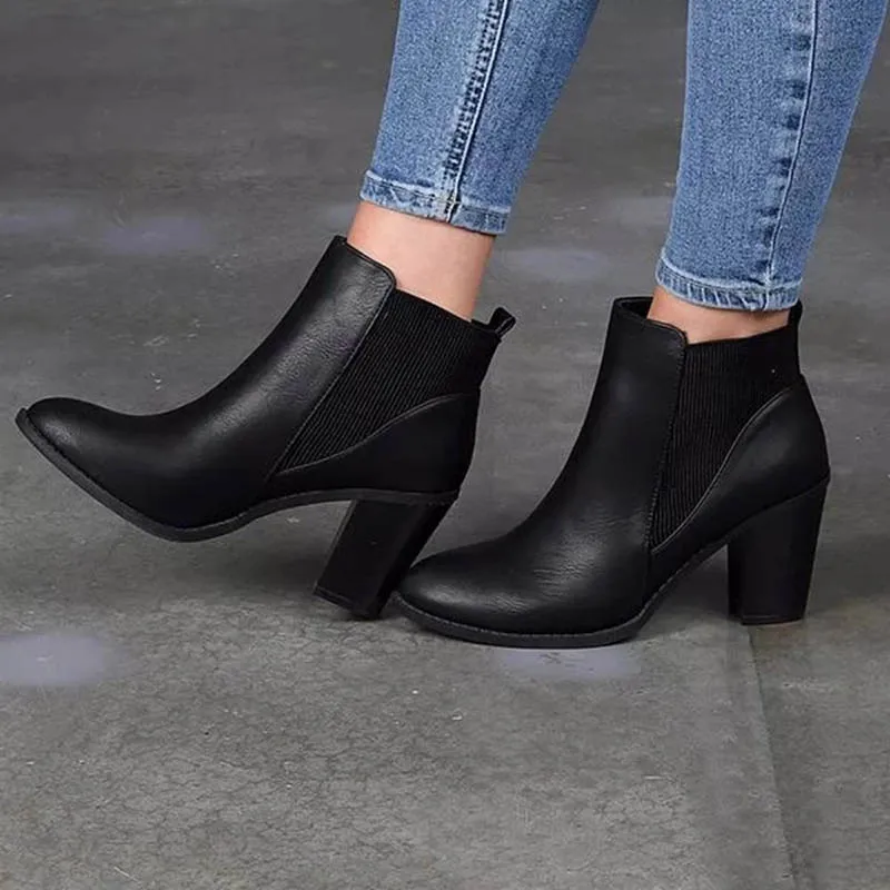 

2019 Women Boots Flock Ankle Boots Spring Autumn Women Boots Ladies Party Western Stretch Waterproof Boots Plus Size 35-42